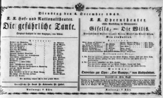 Theaterzettel (Oper und Burgtheater in Wien) 18491204 Seite: 1
