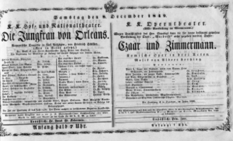 Theaterzettel (Oper und Burgtheater in Wien) 18491208 Seite: 1