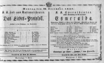 Theaterzettel (Oper und Burgtheater in Wien) 18491210 Seite: 1