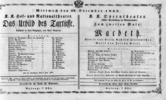 Theaterzettel (Oper und Burgtheater in Wien) 18491212 Seite: 1