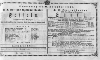 Theaterzettel (Oper und Burgtheater in Wien) 18491213 Seite: 1