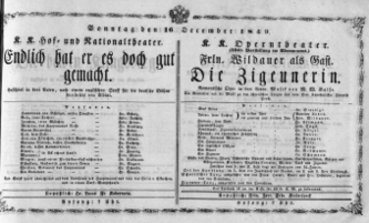Theaterzettel (Oper und Burgtheater in Wien) 18491216 Seite: 1