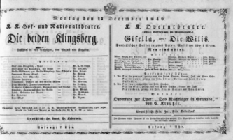 Theaterzettel (Oper und Burgtheater in Wien) 18491217 Seite: 1