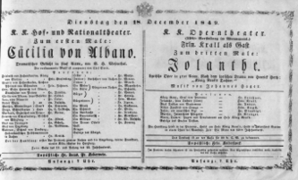 Theaterzettel (Oper und Burgtheater in Wien) 18491218 Seite: 1