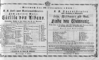 Theaterzettel (Oper und Burgtheater in Wien) 18491219 Seite: 1