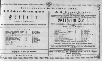 Theaterzettel (Oper und Burgtheater in Wien) 18491220 Seite: 1
