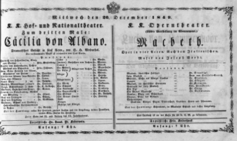 Theaterzettel (Oper und Burgtheater in Wien) 18491226 Seite: 1