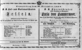 Theaterzettel (Oper und Burgtheater in Wien) 18491227 Seite: 1