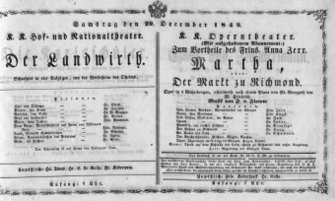 Theaterzettel (Oper und Burgtheater in Wien) 18491229 Seite: 1