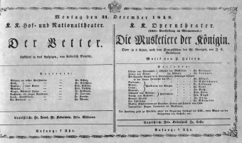 Theaterzettel (Oper und Burgtheater in Wien) 18491231 Seite: 1