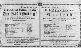 Theaterzettel (Oper und Burgtheater in Wien) 18500101 Seite: 1