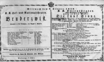 Theaterzettel (Oper und Burgtheater in Wien) 18500102 Seite: 1