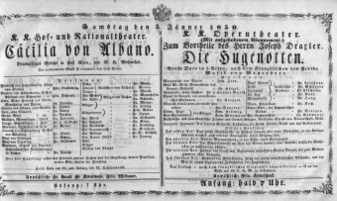 Theaterzettel (Oper und Burgtheater in Wien) 18500105 Seite: 1