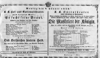Theaterzettel (Oper und Burgtheater in Wien) 18500107 Seite: 1