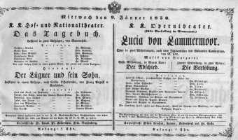 Theaterzettel (Oper und Burgtheater in Wien) 18500109 Seite: 1
