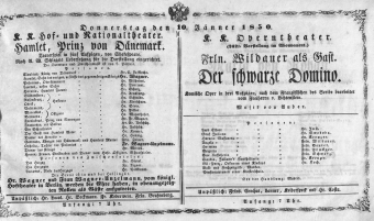 Theaterzettel (Oper und Burgtheater in Wien) 18500110 Seite: 1