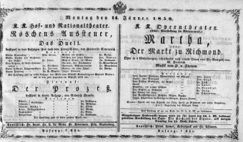 Theaterzettel (Oper und Burgtheater in Wien) 18500114 Seite: 1