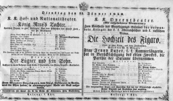 Theaterzettel (Oper und Burgtheater in Wien) 18500115 Seite: 1