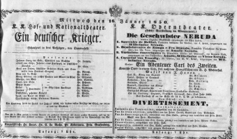 Theaterzettel (Oper und Burgtheater in Wien) 18500116 Seite: 1