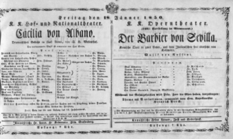 Theaterzettel (Oper und Burgtheater in Wien) 18500118 Seite: 1
