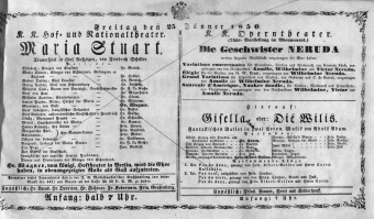 Theaterzettel (Oper und Burgtheater in Wien) 18500125 Seite: 1