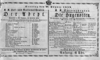 Theaterzettel (Oper und Burgtheater in Wien) 18500127 Seite: 1