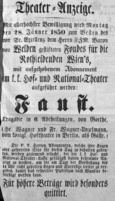Theaterzettel (Oper und Burgtheater in Wien) 18500128 Seite: 1