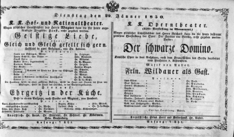 Theaterzettel (Oper und Burgtheater in Wien) 18500129 Seite: 1