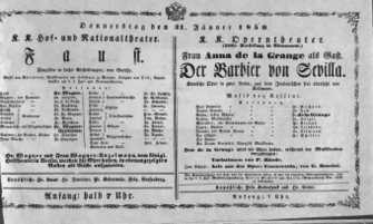 Theaterzettel (Oper und Burgtheater in Wien) 18500131 Seite: 1
