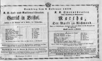 Theaterzettel (Oper und Burgtheater in Wien) 18500202 Seite: 1