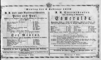 Theaterzettel (Oper und Burgtheater in Wien) 18500204 Seite: 1