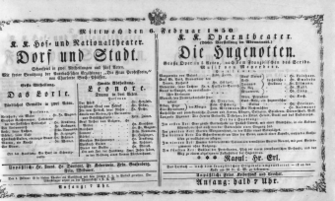 Theaterzettel (Oper und Burgtheater in Wien) 18500206 Seite: 1