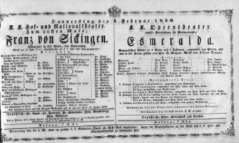 Theaterzettel (Oper und Burgtheater in Wien) 18500207 Seite: 1