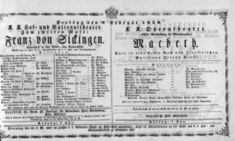 Theaterzettel (Oper und Burgtheater in Wien) 18500208 Seite: 1