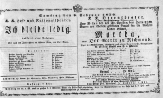 Theaterzettel (Oper und Burgtheater in Wien) 18500209 Seite: 1
