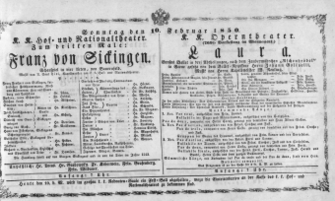 Theaterzettel (Oper und Burgtheater in Wien) 18500210 Seite: 1