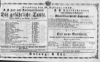 Theaterzettel (Oper und Burgtheater in Wien) 18500212 Seite: 1