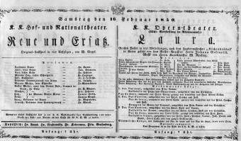 Theaterzettel (Oper und Burgtheater in Wien) 18500216 Seite: 1