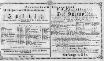 Theaterzettel (Oper und Burgtheater in Wien) 18500217 Seite: 1