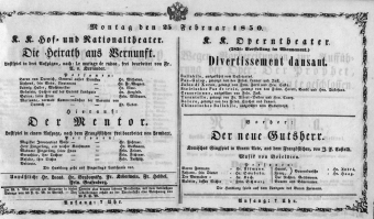 Theaterzettel (Oper und Burgtheater in Wien) 18500225 Seite: 1