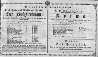 Theaterzettel (Oper und Burgtheater in Wien) 18500227 Seite: 1