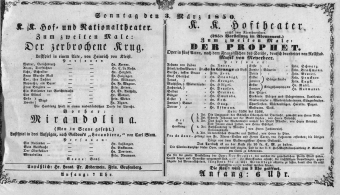 Theaterzettel (Oper und Burgtheater in Wien) 18500303 Seite: 1