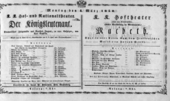 Theaterzettel (Oper und Burgtheater in Wien) 18500304 Seite: 1