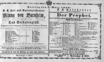 Theaterzettel (Oper und Burgtheater in Wien) 18500308 Seite: 1
