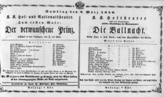 Theaterzettel (Oper und Burgtheater in Wien) 18500309 Seite: 1