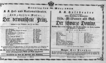 Theaterzettel (Oper und Burgtheater in Wien) 18500310 Seite: 1