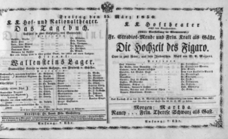 Theaterzettel (Oper und Burgtheater in Wien) 18500315 Seite: 1
