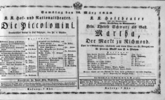 Theaterzettel (Oper und Burgtheater in Wien) 18500316 Seite: 1