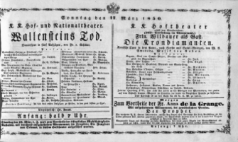 Theaterzettel (Oper und Burgtheater in Wien) 18500317 Seite: 1