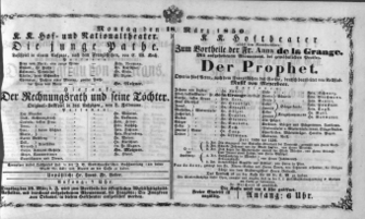 Theaterzettel (Oper und Burgtheater in Wien) 18500318 Seite: 1